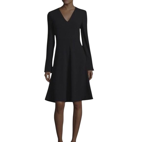 L.K. Bennett Amana Dress Size US 8 Navy Fit & Flare Long Sleeve V-Neck - Picture 2 of 7